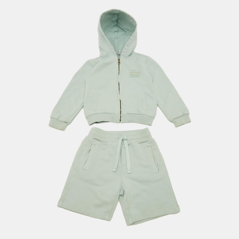 

Dolce & Gabbana Light Green Jersey Logo Plaque Hoodie and Shorts Set 18-24 M