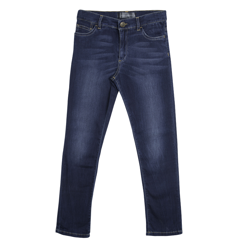 Pre Owned Dolce & Gabbana Indigo Dark Wash Denim Faded Effect Stretch Jeans 9 Yrs