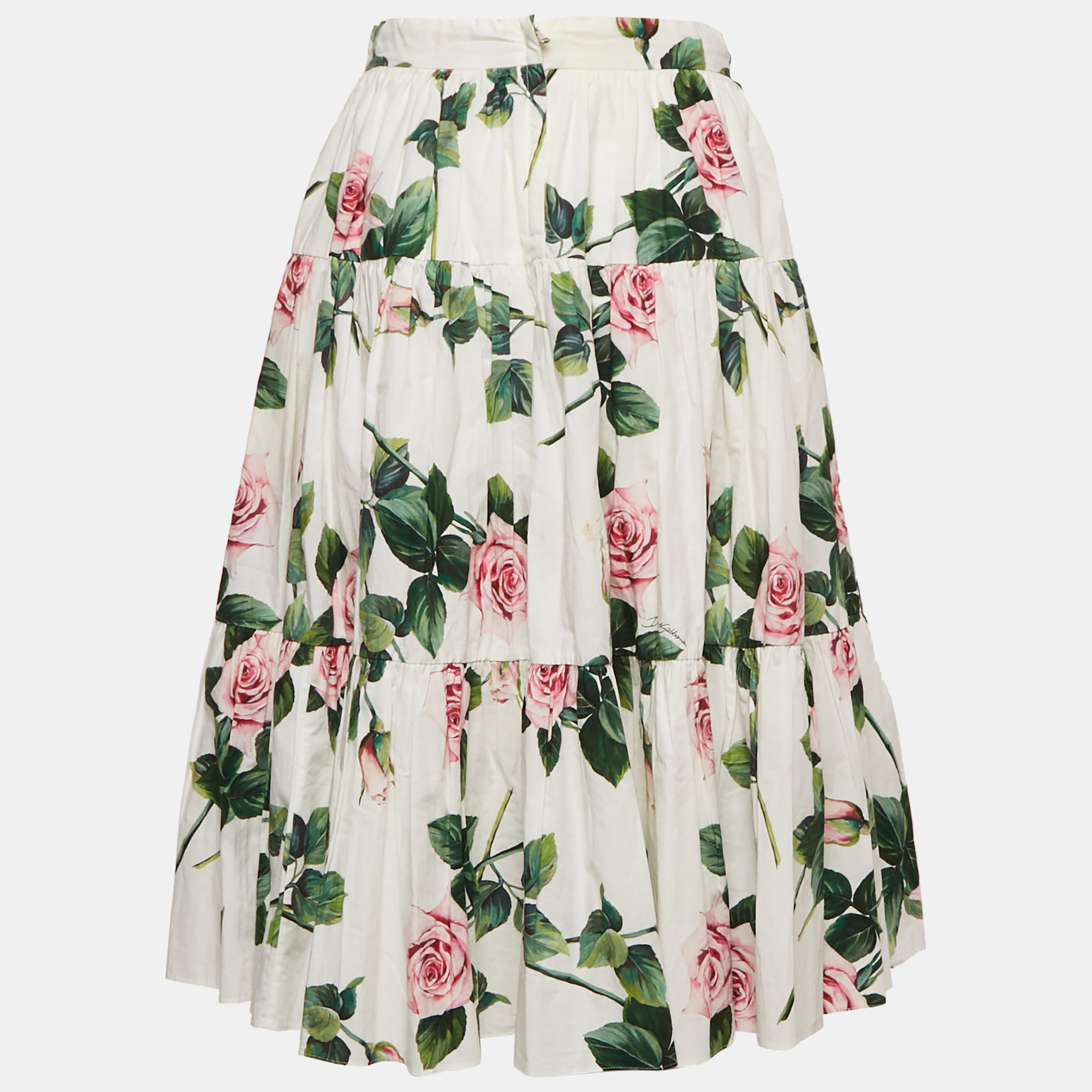 

Dolce & Gabbana Kids White Floral Print Cotton Tiered Skirt