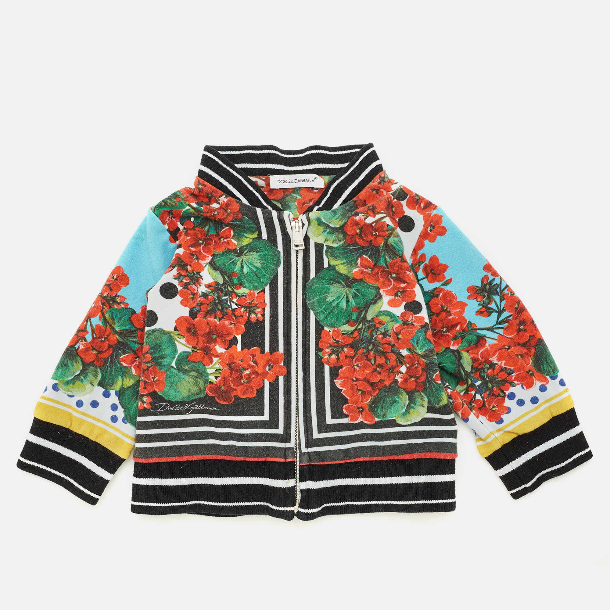 Pre-owned Dolce & Gabbana Kids Multicolor Floral Print Cotton Knit Zip-up Bomber Jacket 3-6m