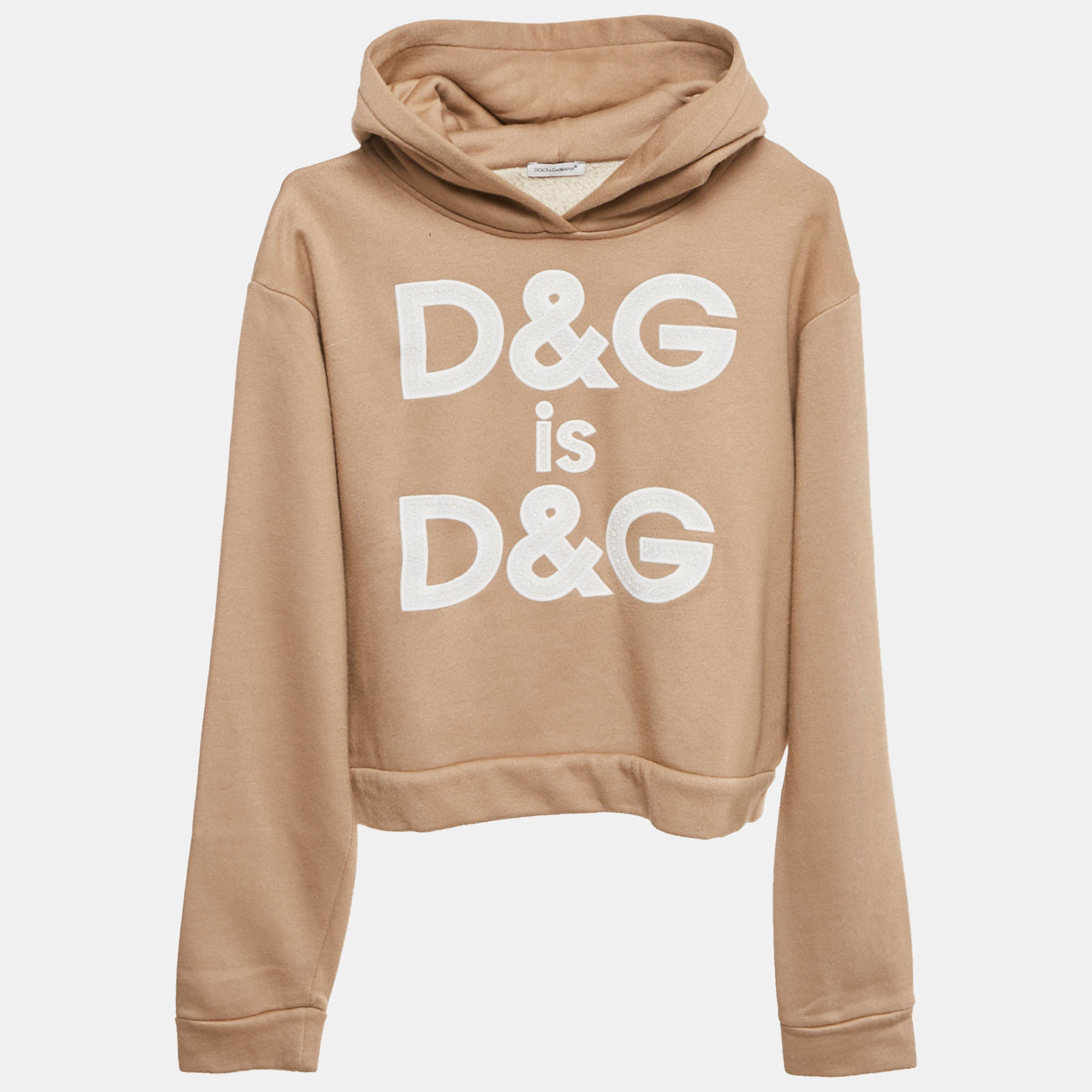 

Dolce & Gabbana Beige Logo Studded and Embroidery Cotton Blend Hoodie