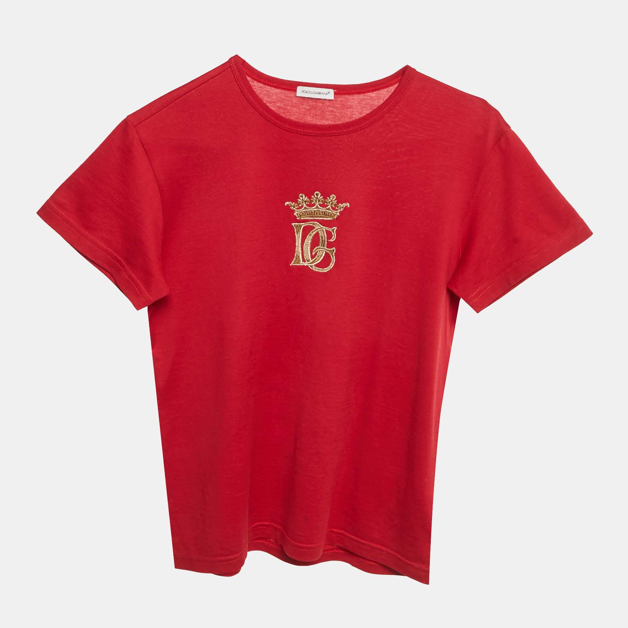 

Dolce & Gabbana Kids Red Crown Logo Embroidered Cotton T-Shirt 9/10 Yrs