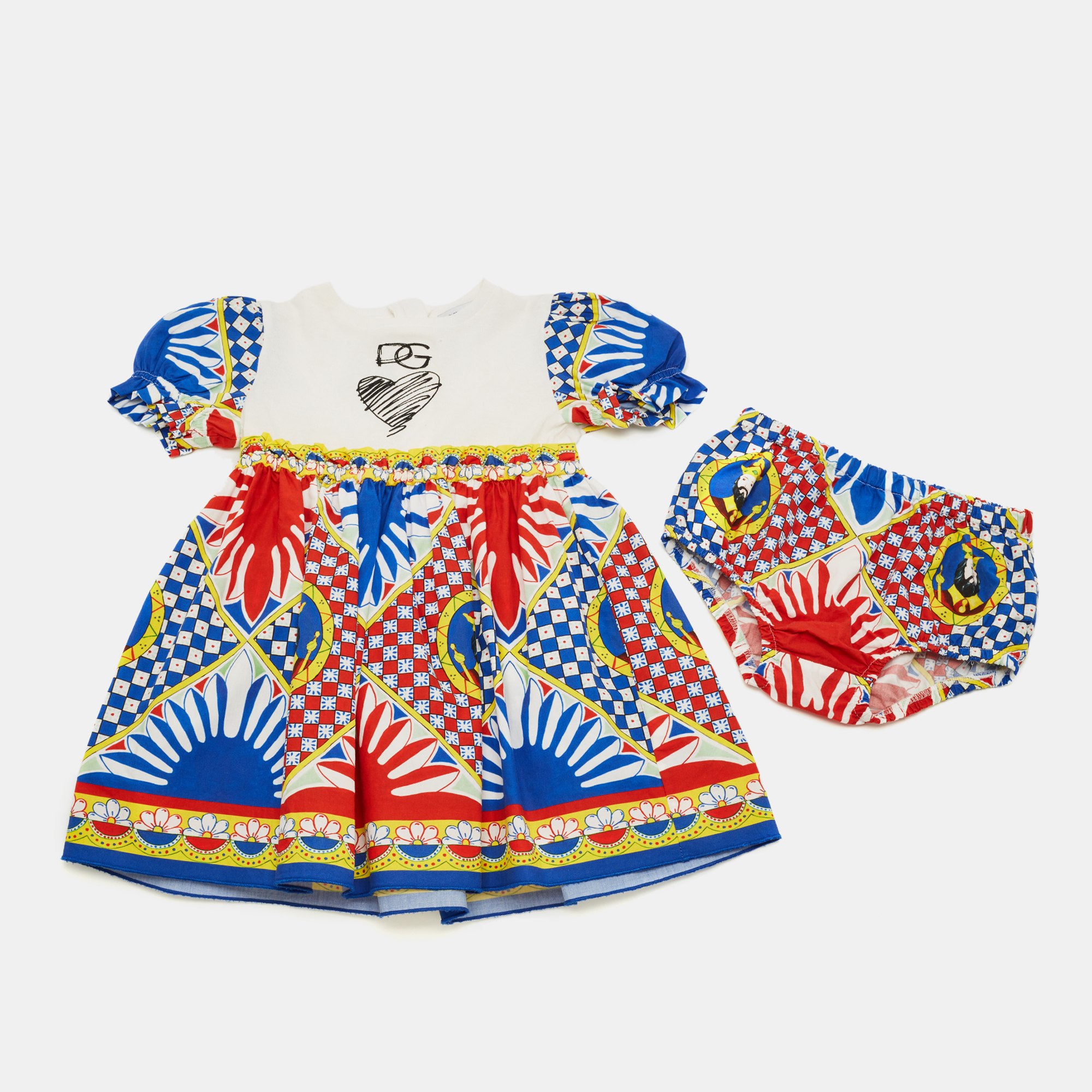 Dolce & Gabbana Kids Multicolor Printed Cotton Dress and Shorts Set 12-18 M