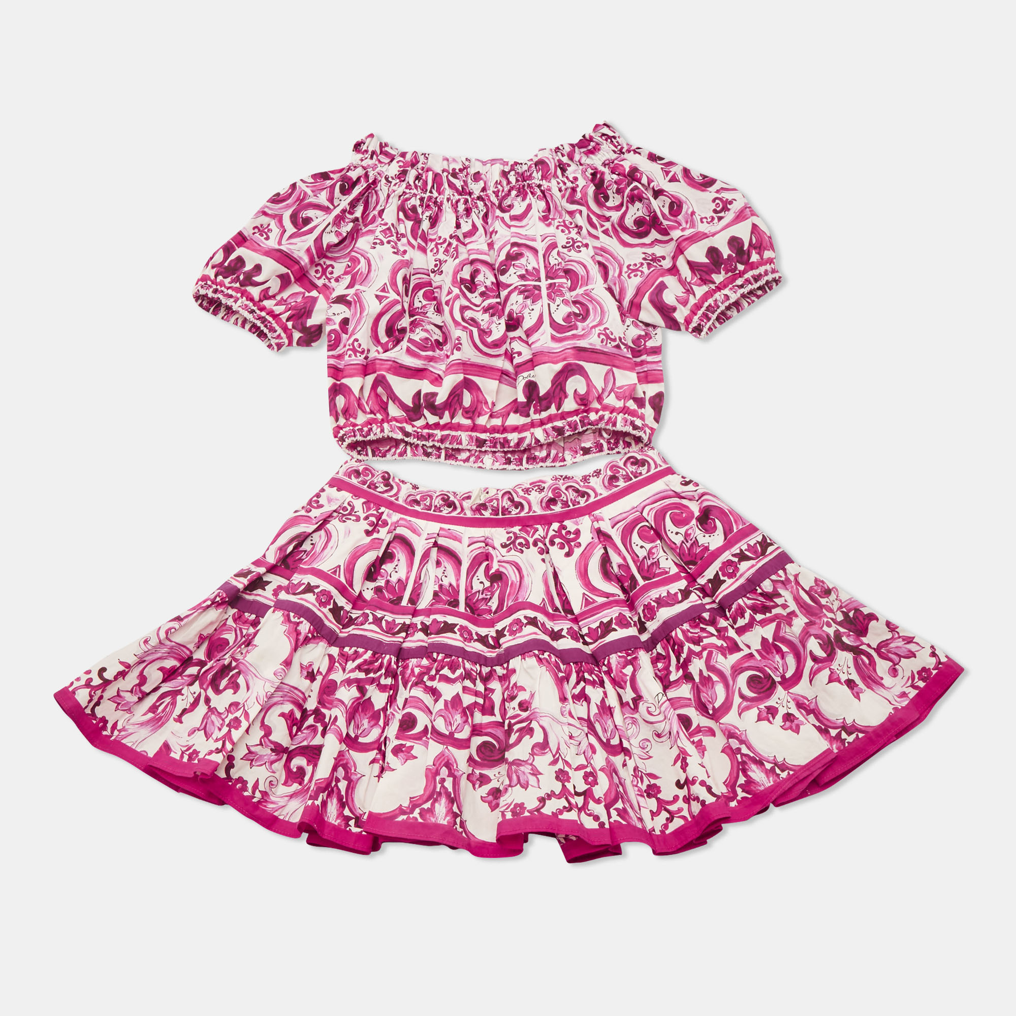 

Dolce & Gabbana Kids Majolica Print Cotton Top & Skirt Set 5/4 Yrs, White