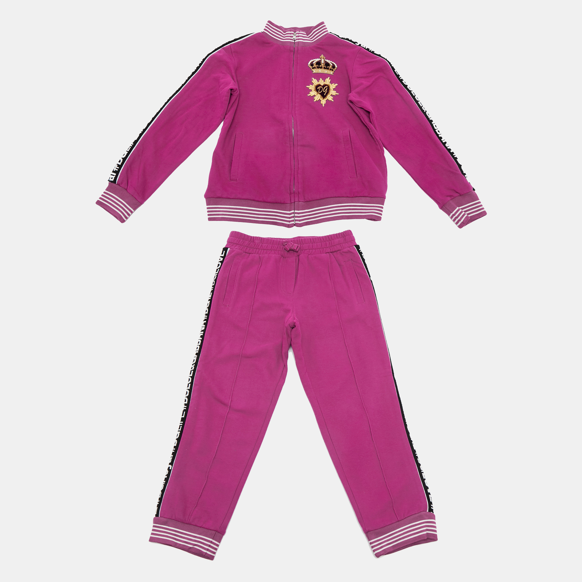 Pre-owned Dolce & Gabbana Kids Pink Logo Trim Cotton Jacket And Pants Set 6yrs