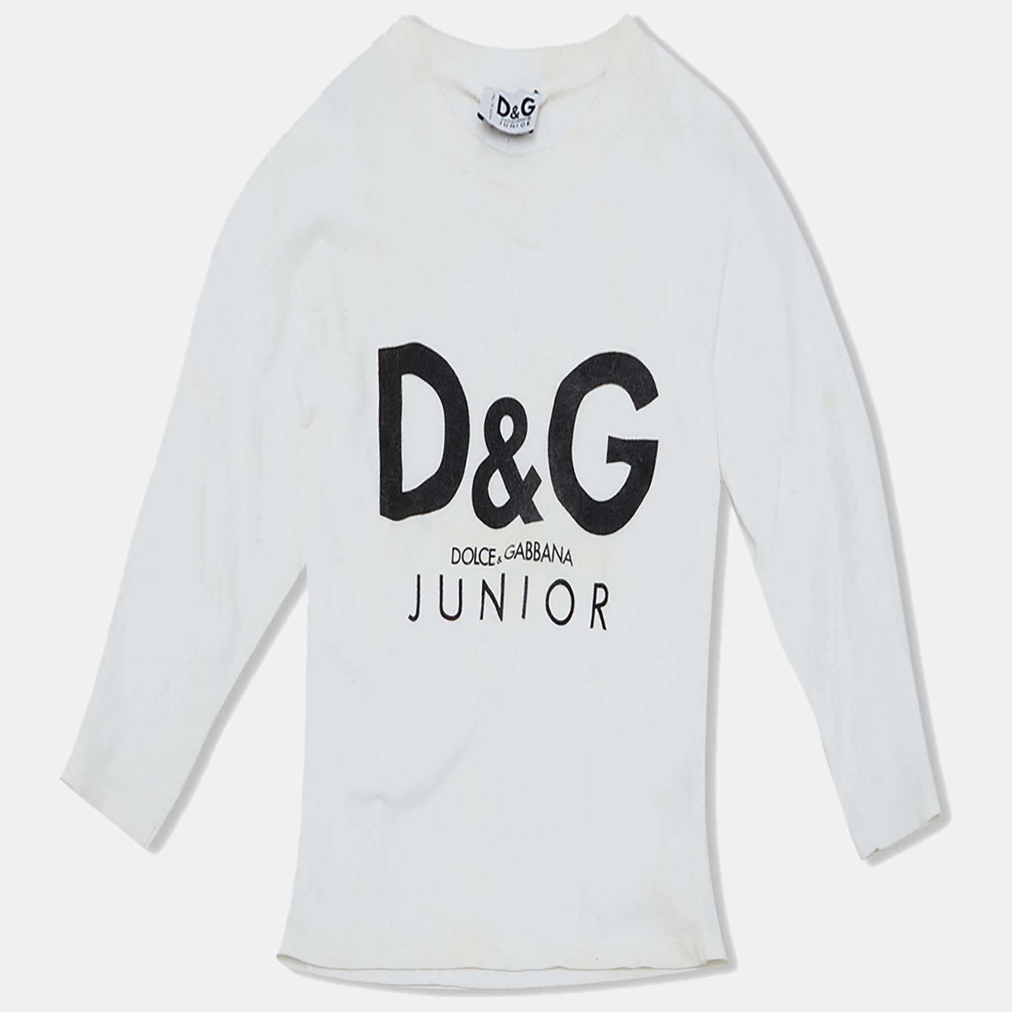 

D&G Junior White Logo Print Cotton Full Sleeve T-Shirt 5Y