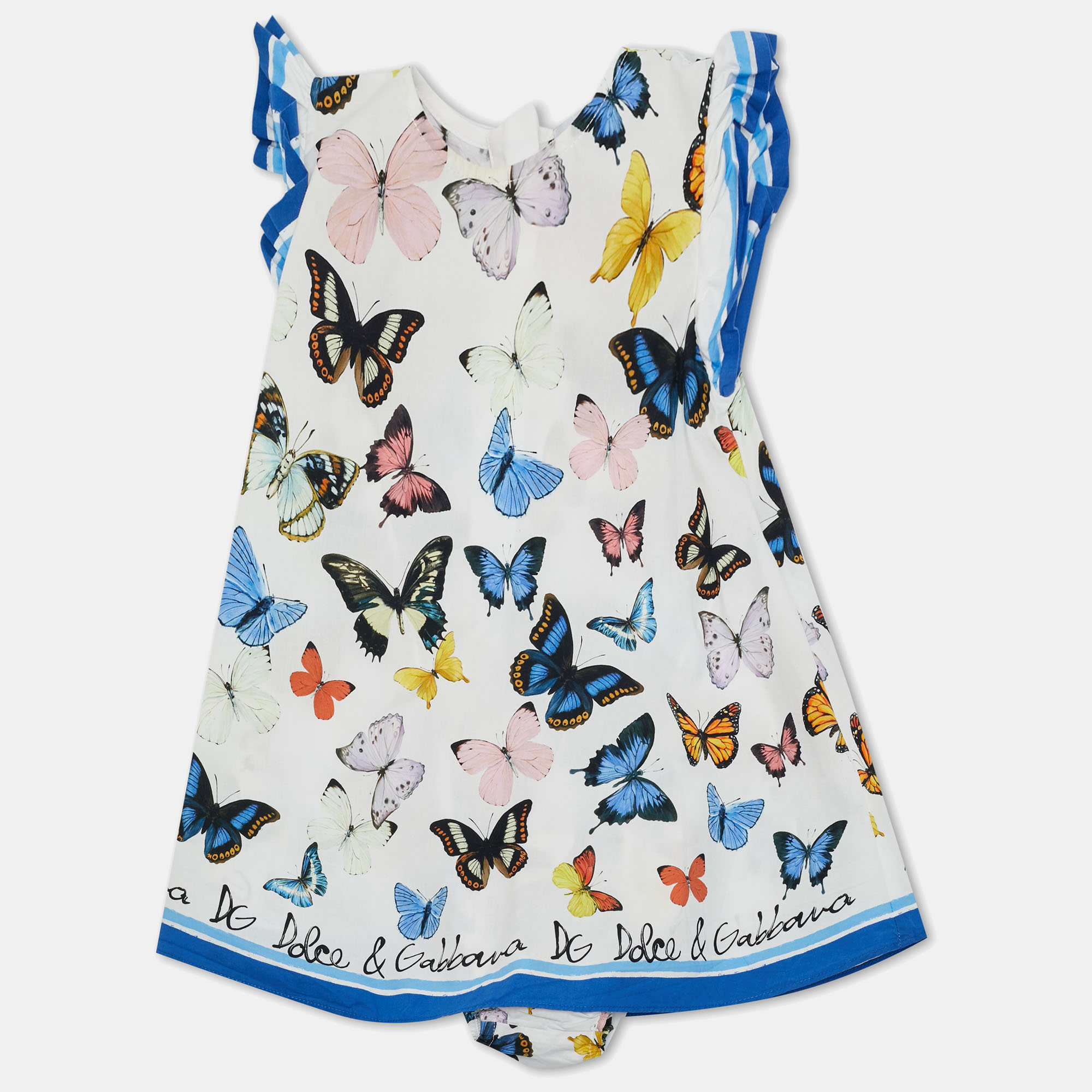 Click to view more detailed imagery on our partner's website Pre-owned Dolce & Gabbana Kids White Butterfly Print Cotton Dress Set 6-9m