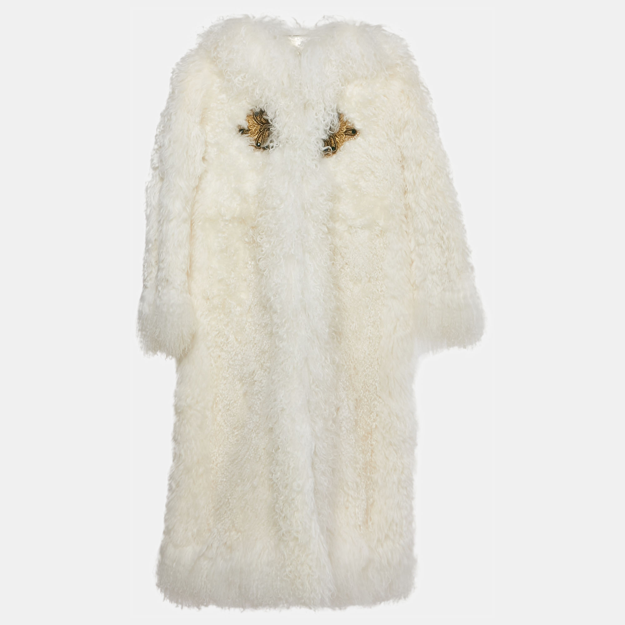 

Dolce & Gabbana White Lamb Fur Apllique Detail Coat