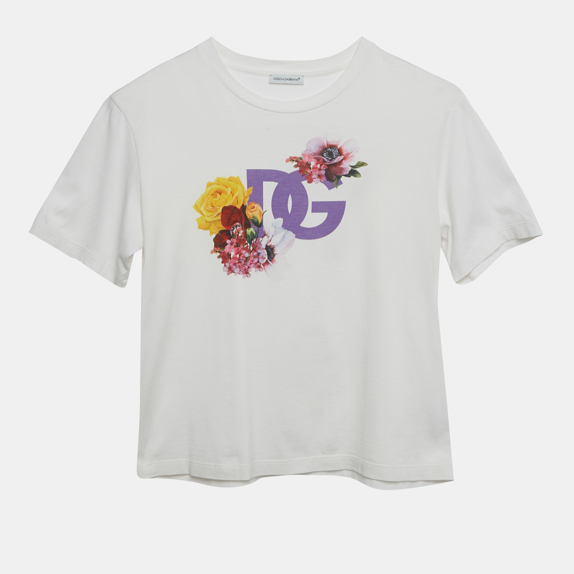 

Dolce & Gabbana White Floral DG Logo Cotton Knit T-Shirt  Yrs