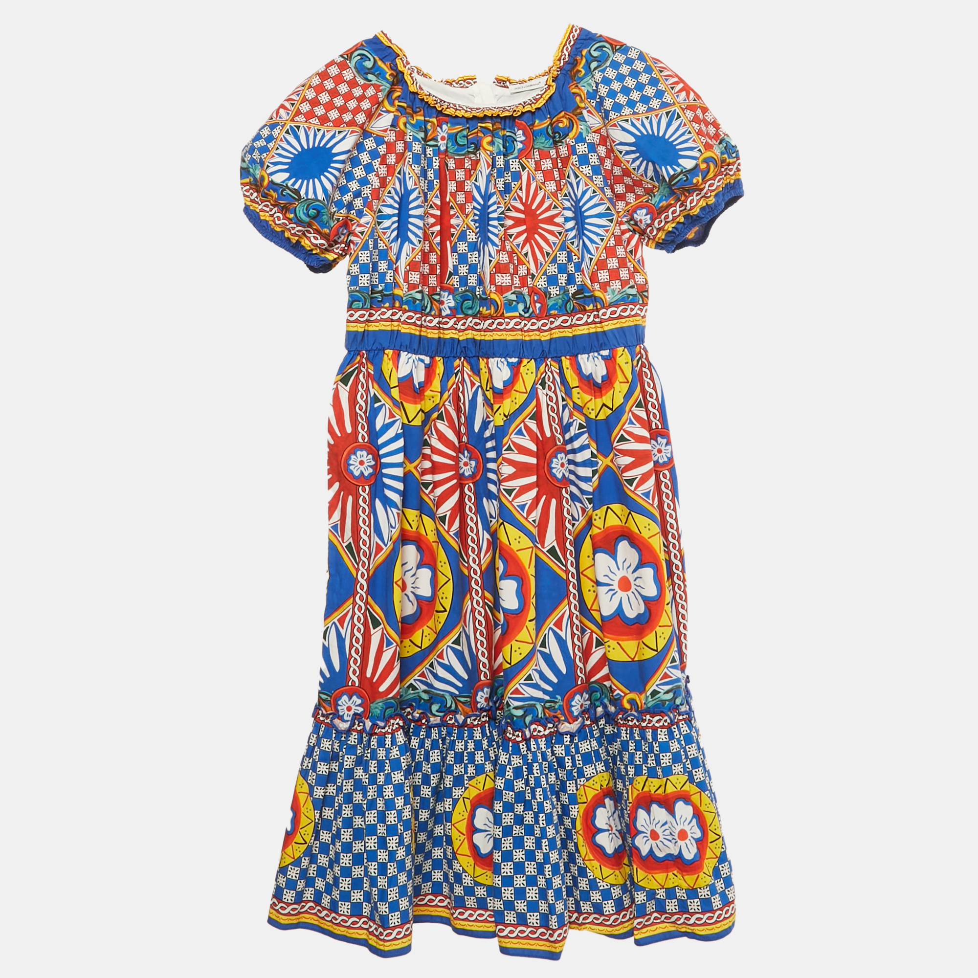 

Dolce & Gabbana Multicolour Carretto Print Cotton Puff Sleeve Dress  Yrs, Multicolor