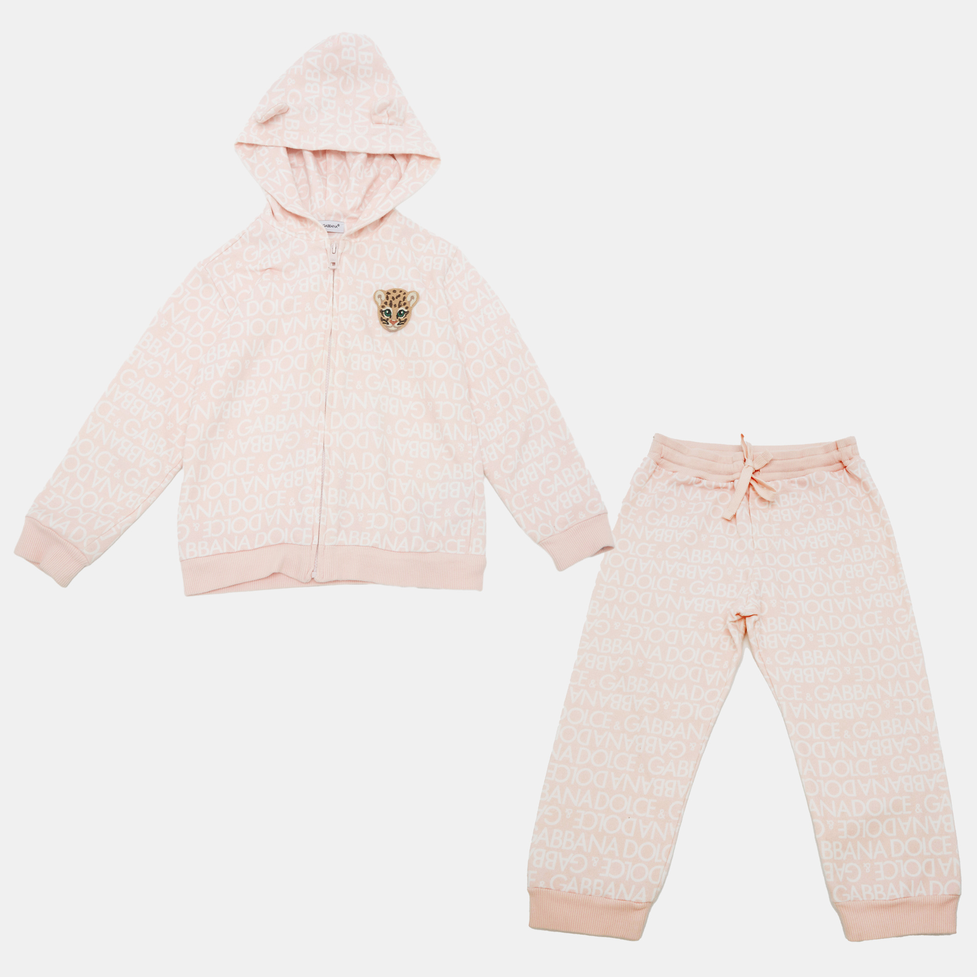 

Dolce & Gabbana Pink Monogram Pattern Leopard Patch Hoodie and Pant Set 2-3 Yrs