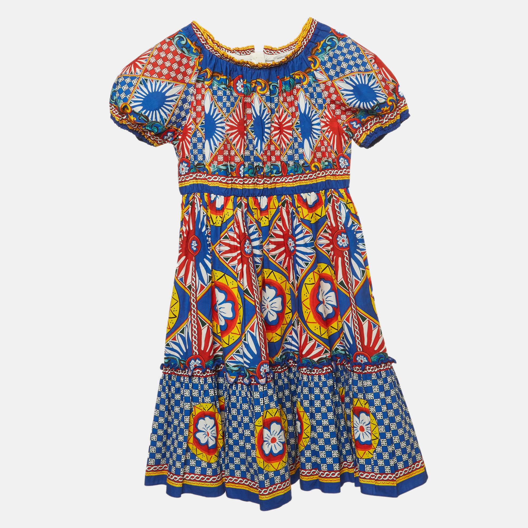 

Dolce & Gabbana Kids Multicolour Carretto Print Cotton Flared Dress 7/8 Yrs, Multicolor