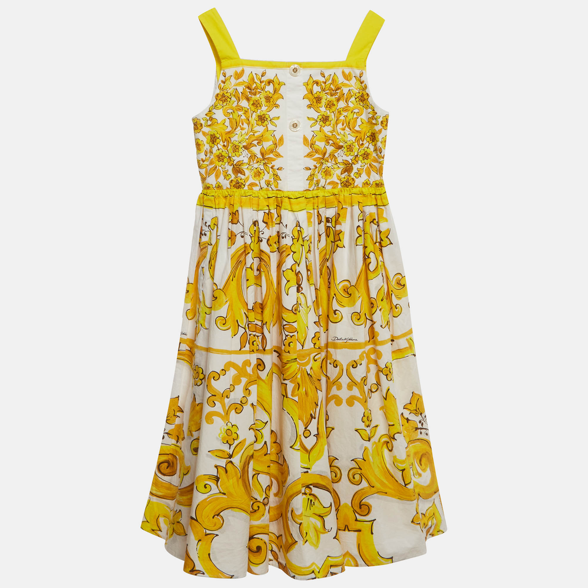 

Dolce & Gabbana Kids White/Yellow Majolica-Print Flared Dress 9/10 Yrs