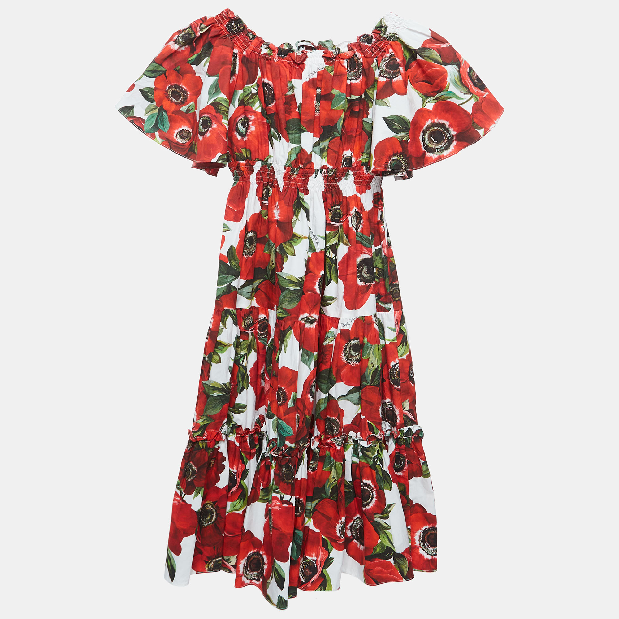 

Dolce & Gabbana White/Red Floral Print Cotton Poplin Dress