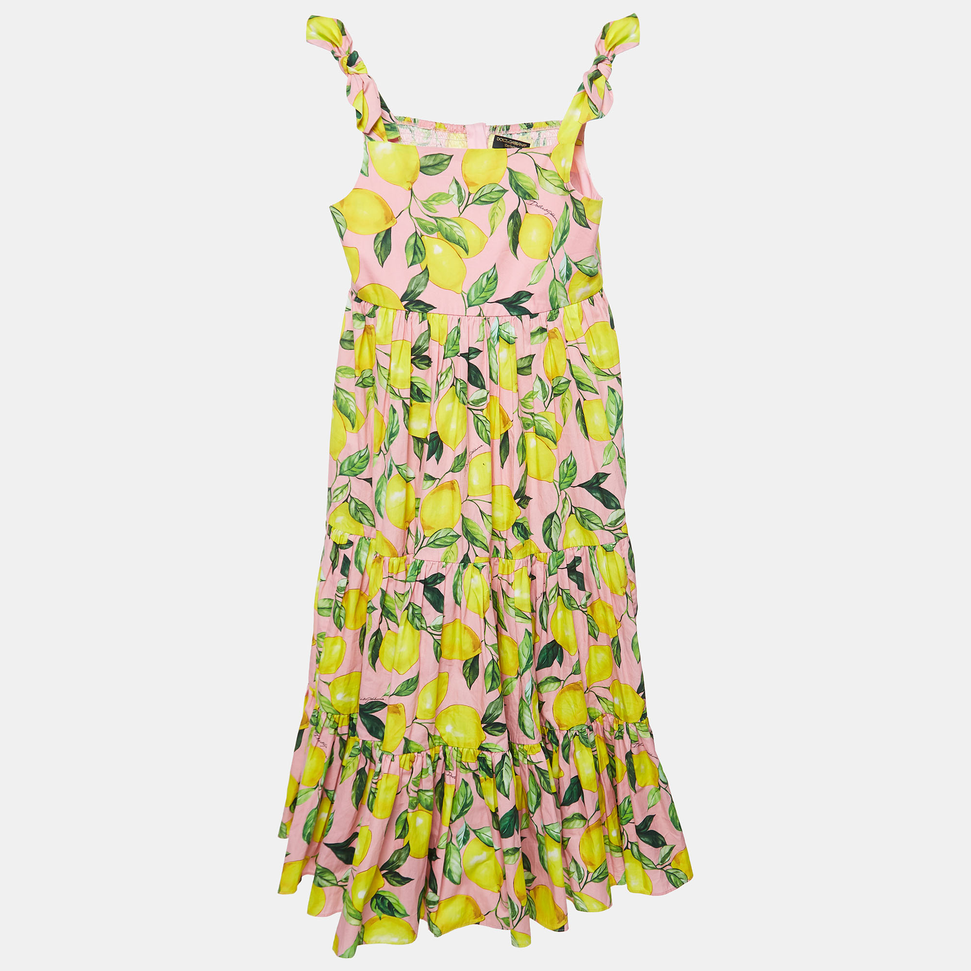 

Dolce & Gabbana Pink Lemon Print Cotton Poplin Dress