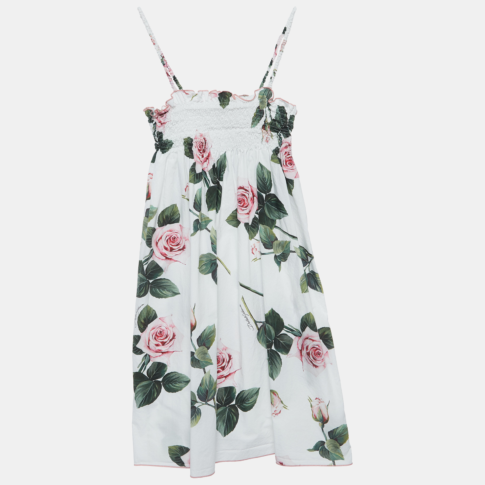 

Dolce & Gabbana White Floral Printed Cotton Poplin Dress