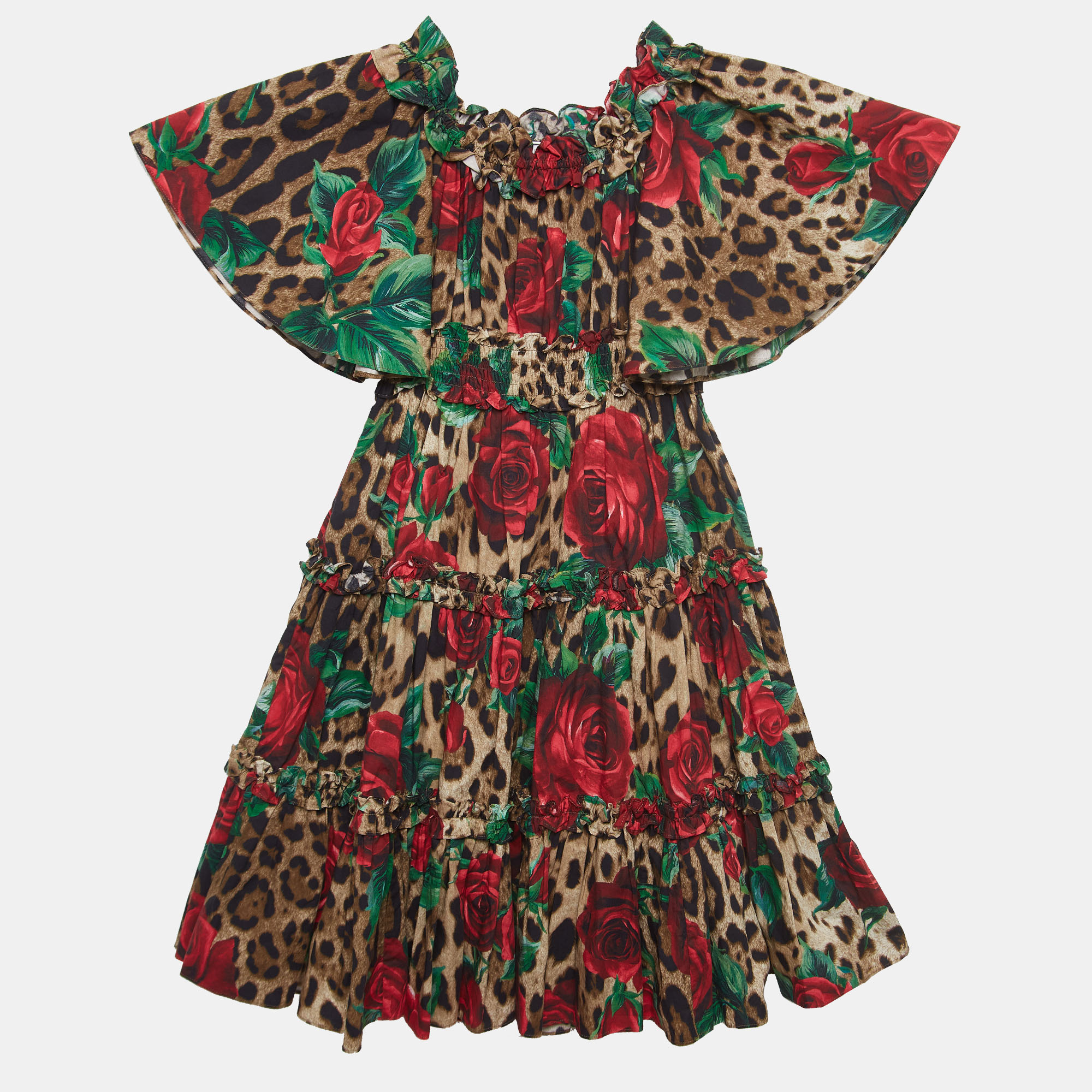 

Dolce & Gabbana Brown Rose Leopard Print Cotton Poplin Dress