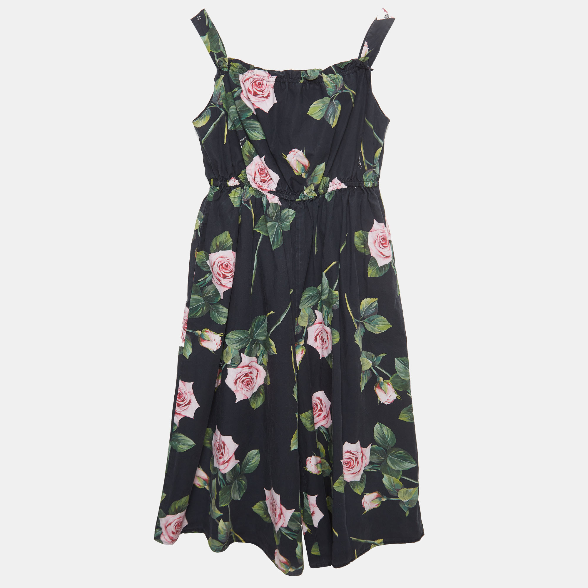 

Dolce & Gabbana Black Rose Print Cotton Poplin Jumpsuit