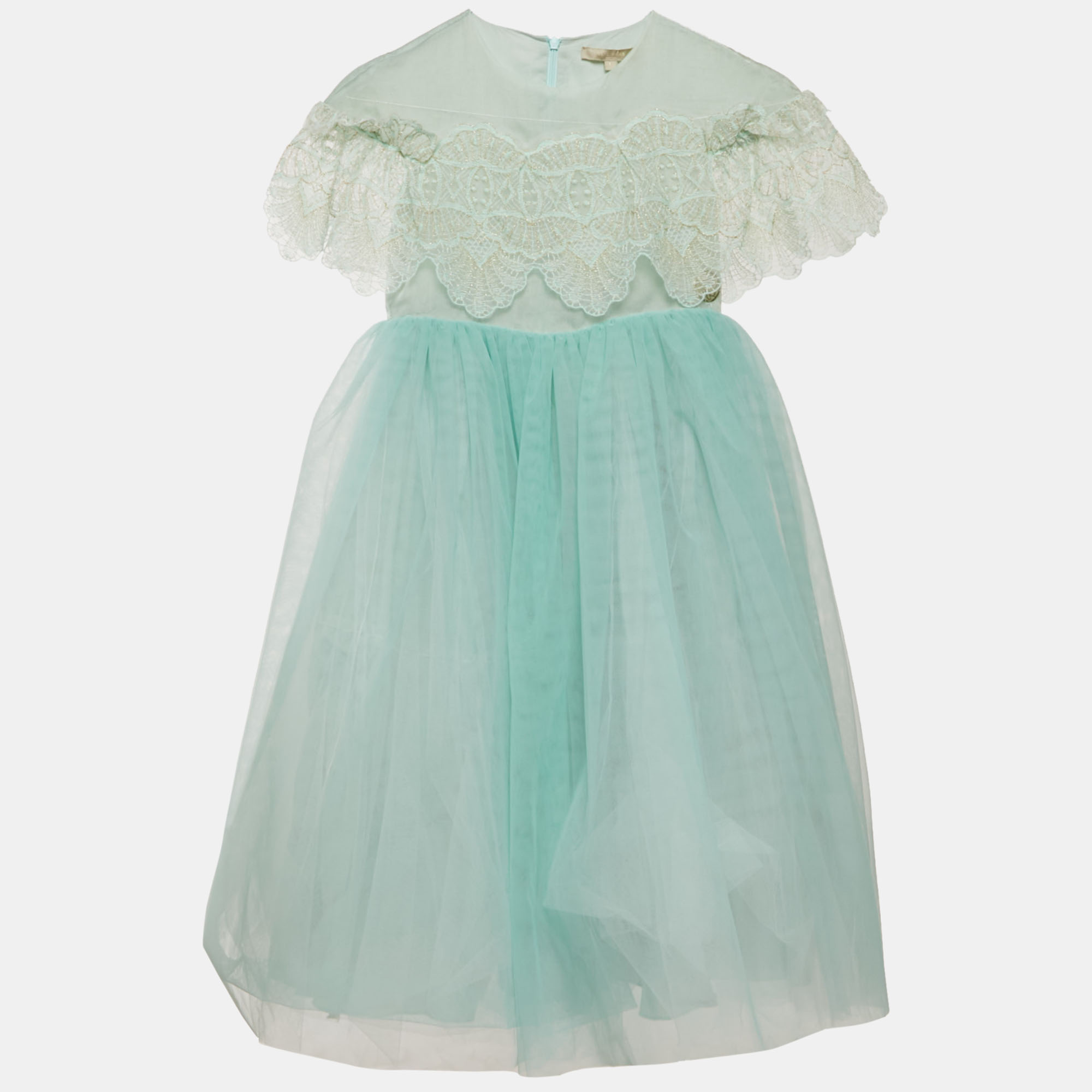 Pre-owned Elie Saab Kids Mint Green Lurex Lace Trim Tulle Dress 8yrs