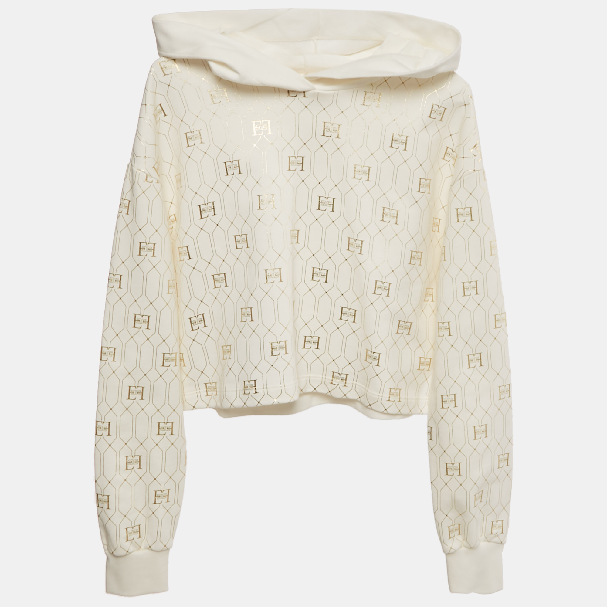 

Elisabetta Franchi Kids White Foil Logo Print Cotton Cropped Hoodie 12+ Yrs