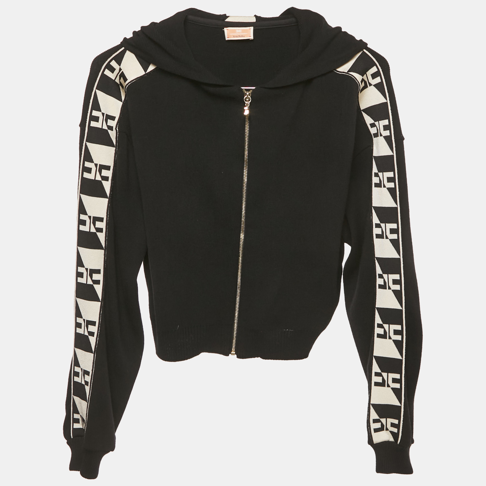 

Elisabetta Franchi Kids Black Logo Band Rib Knit Zip-Up Hoodie 12/15 Yrs