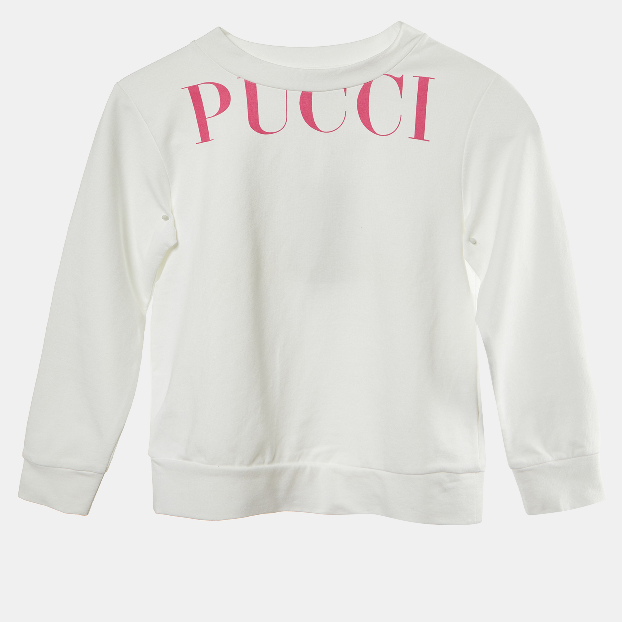 Pre-owned Emilio Pucci White Logo Printed Cotton Knit Sweatshirt 4 Yrs