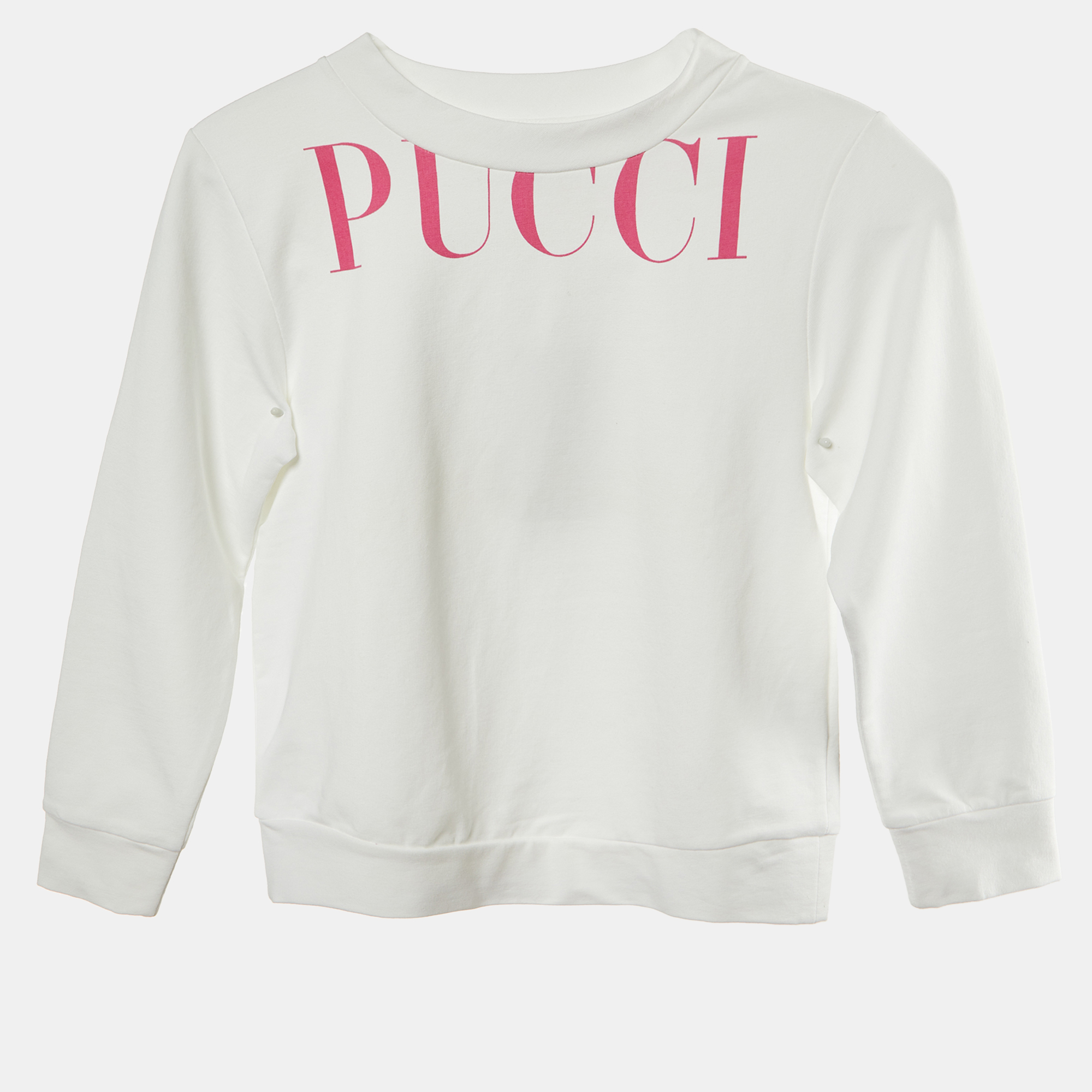Pre-owned Emilio Pucci White Logo Printed Cotton Knit Sweatshirt 6 Yrs