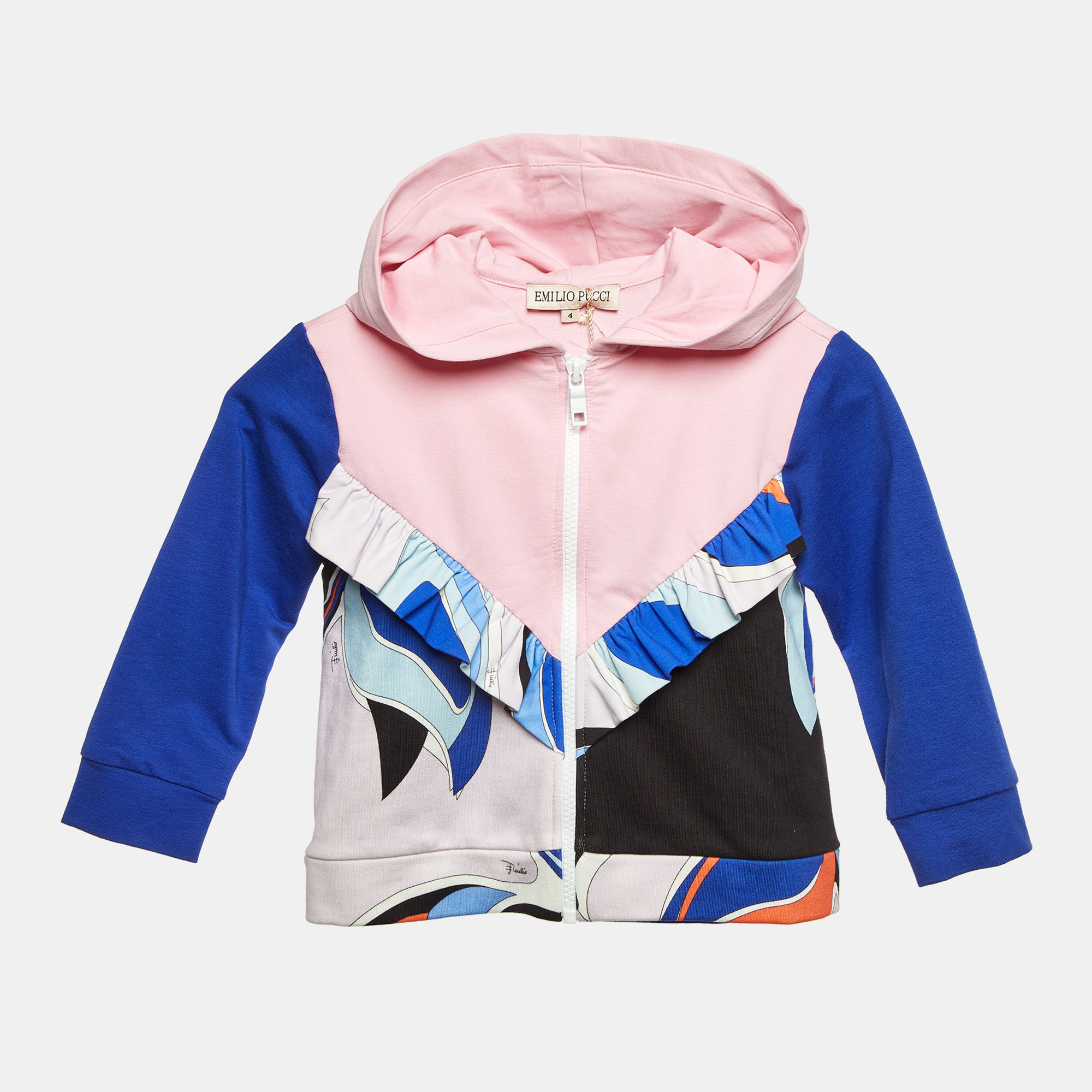 Pre-owned Pucci Kids Pink/blue Printed Cotton Zip Up Hoodie Size 4 Yrs