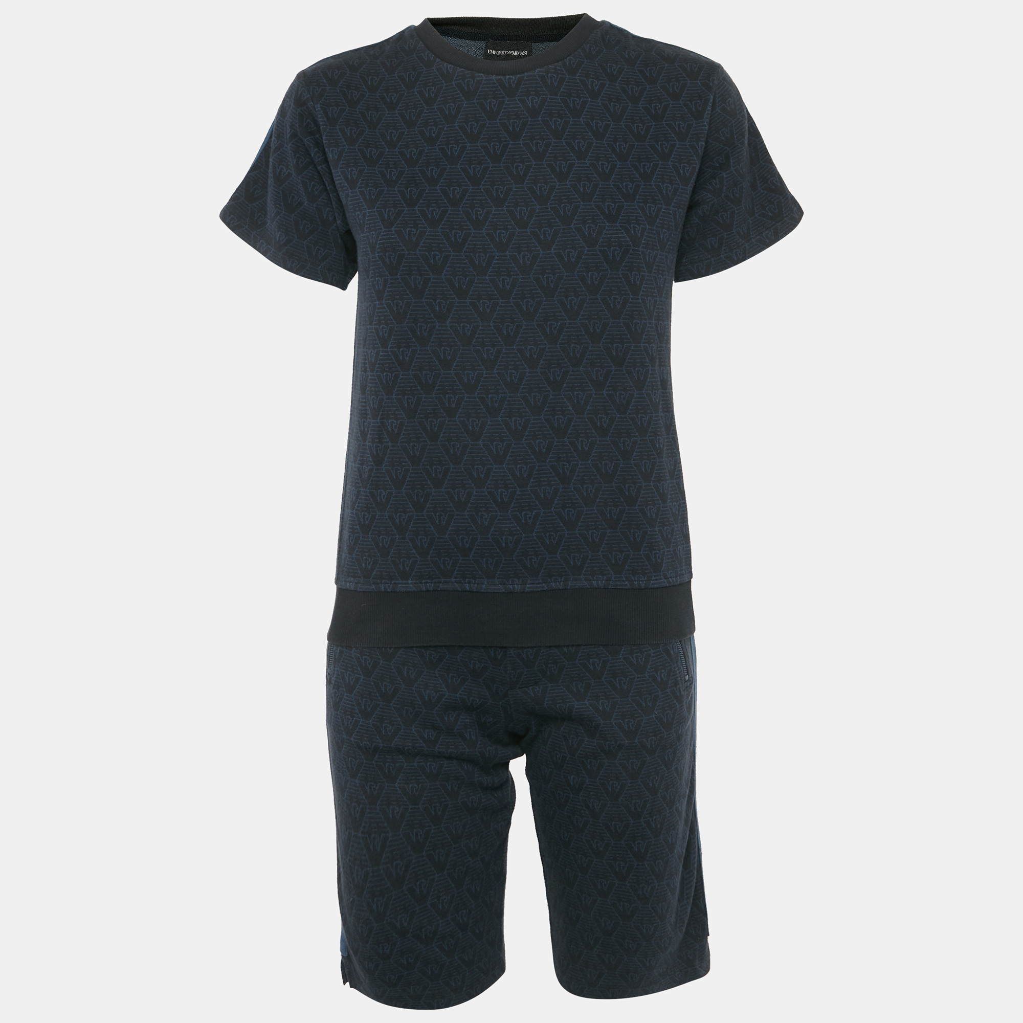

Emporio Armani Navy Blue All Over Eagle Print Cotton Knit T-Shirt & Shorts Set 12Yrs