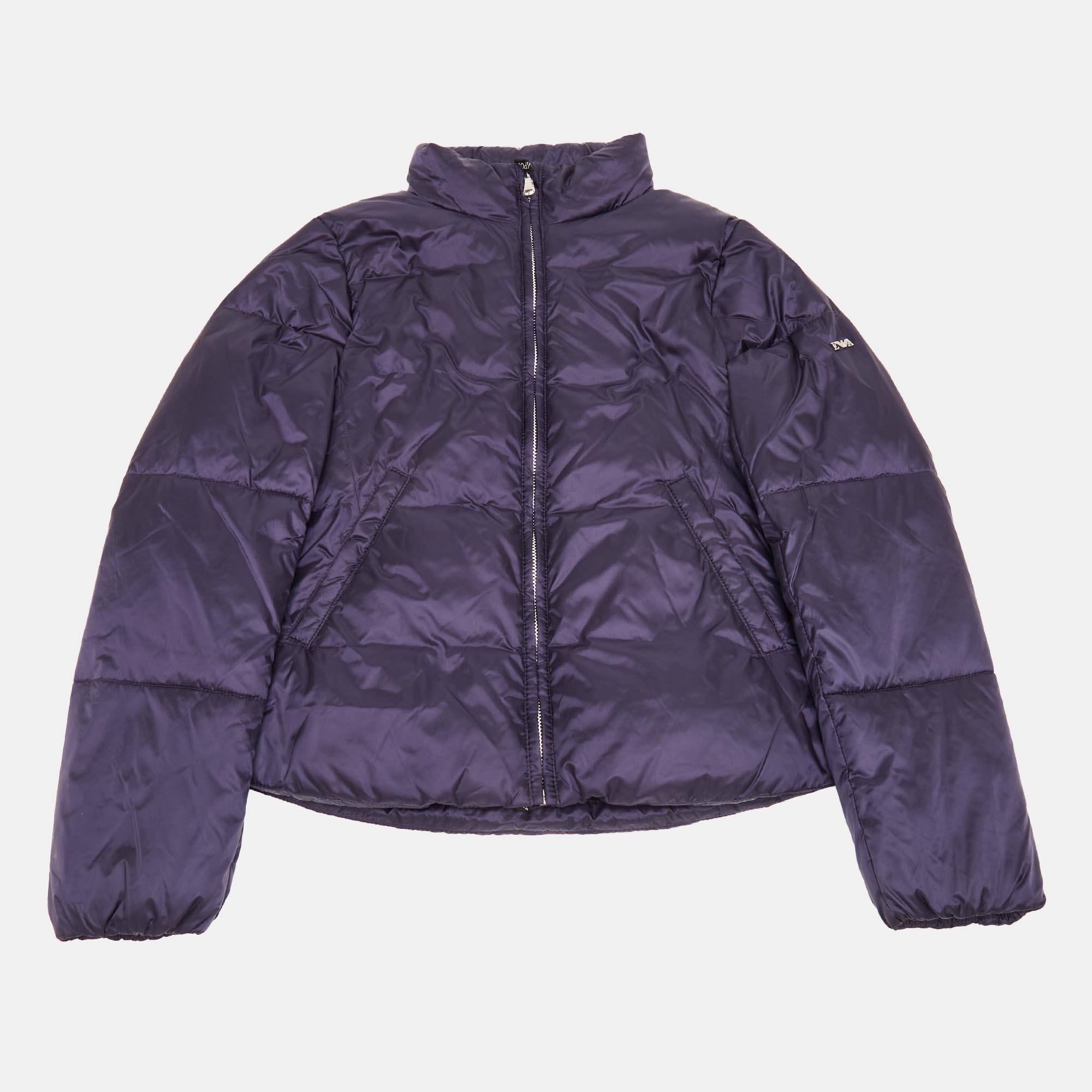 Pre-owned Emporio Armani Kids Purple Synthetic Concealed Hood Puffer Jacket 10yrs