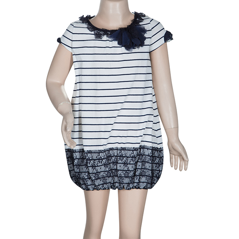 

Ermanno Scervino Junior White Striped Lace Detail Dress 5 Yrs