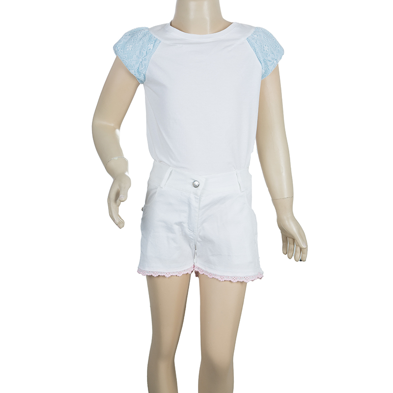 

Ermanno Scervino Junior White Pink Lace Trim Denim Shorts 4 Yrs