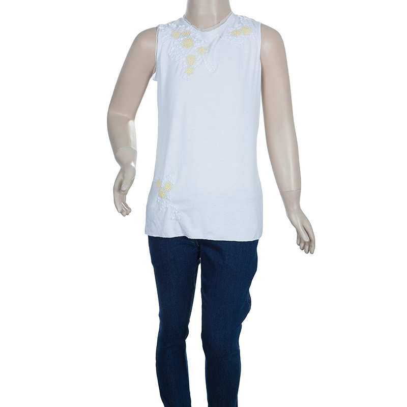 

Ermanno Scervino Junior White Yellow Embroidered Detail Sleeveless Top 8 Yrs