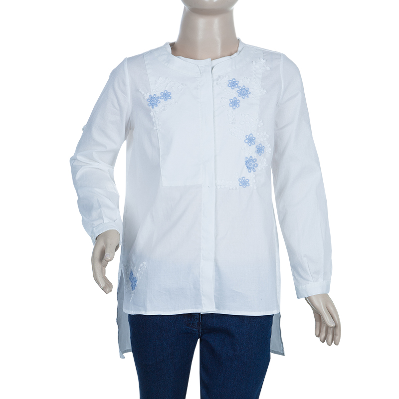 

Ermanno Scervino Junior White Blue Embroidered Detail Long Sleeve Shirt 5 Yrs