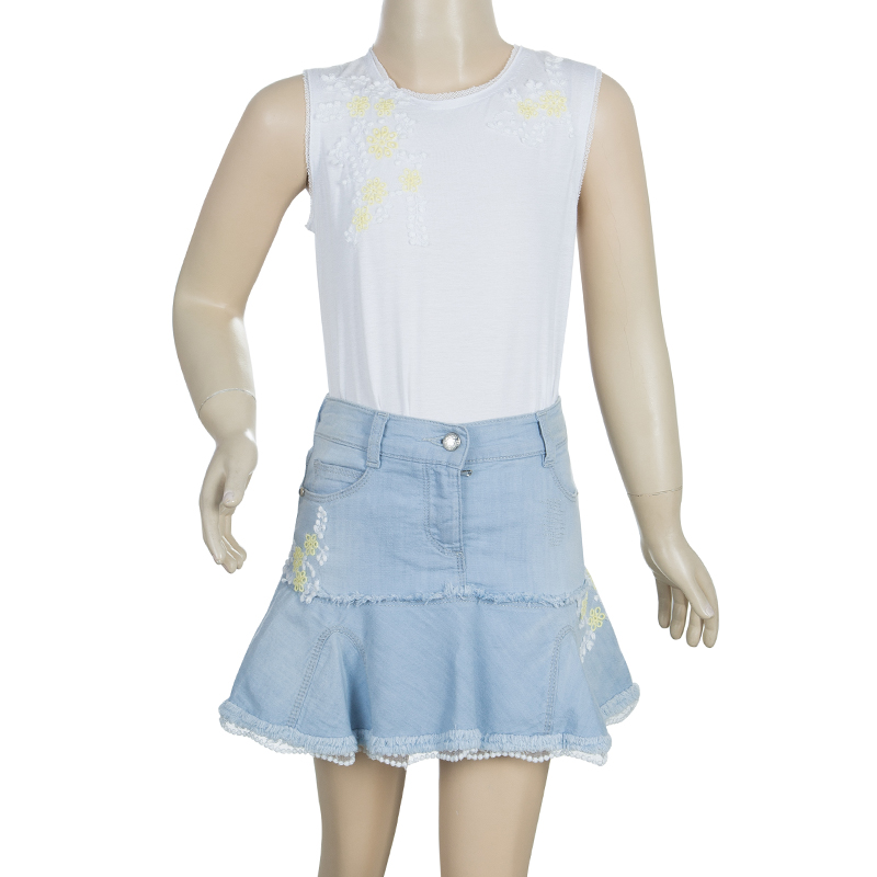 

Ermanno Scervino Junior Light Blue Embroidered Detail Denim Skirt 6 Yrs