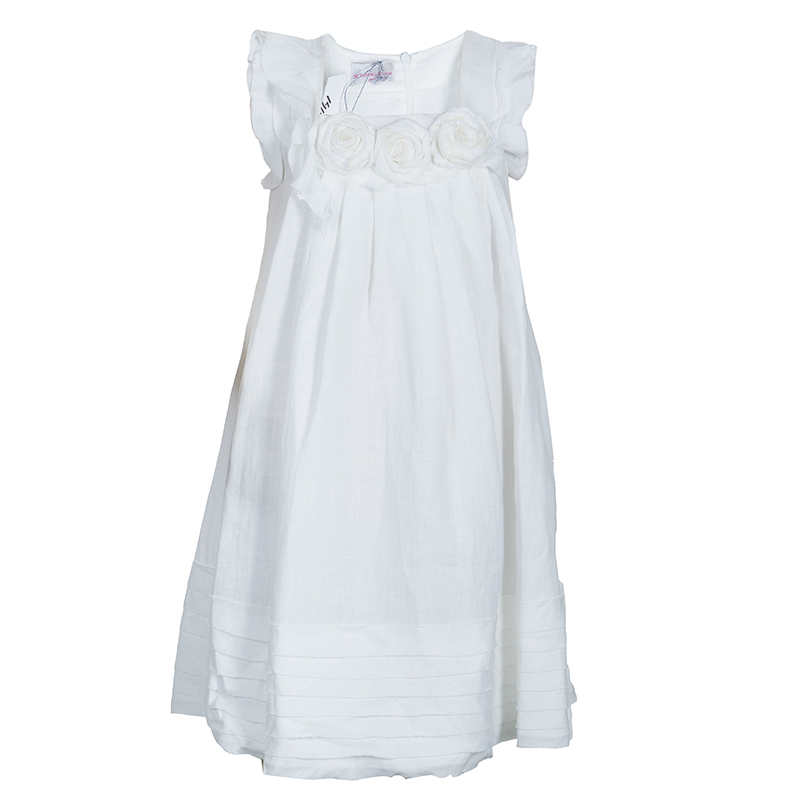 

Scervino Street Girls White Rosette Detail Linen Dress