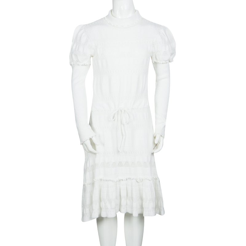 

Ermanno Scervino Junior White Perforated Knit Ruffle Bottom Long Sleeve Dress 12 Yrs