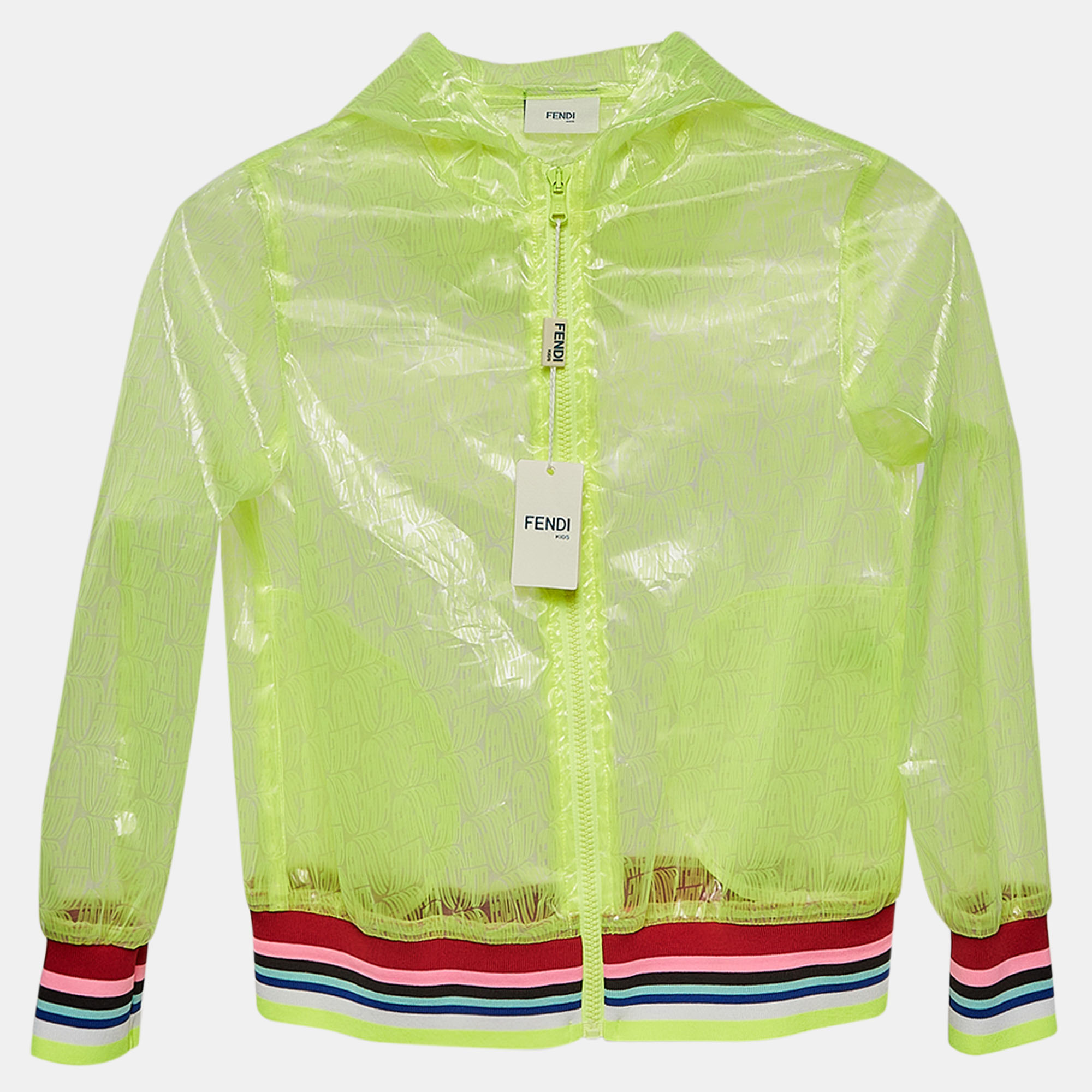 

Fendi Neon Green Printed Synthetic Sheer Jacket 9Y