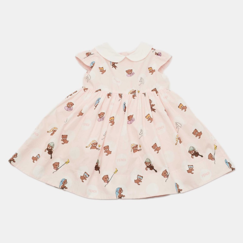 Pre-owned Fendi Kids Pink Teddy Pois Pop Print Cotton Dress Set 6m