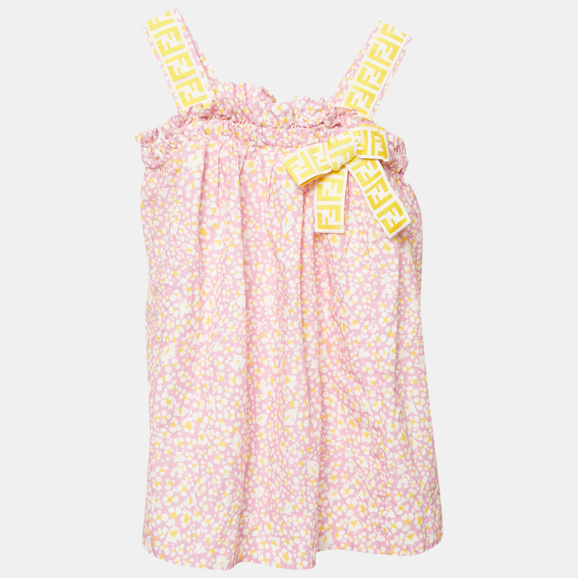 

Fendi Kids Pink Printed Cotton FF Zucca Tape Detail Dress 12M