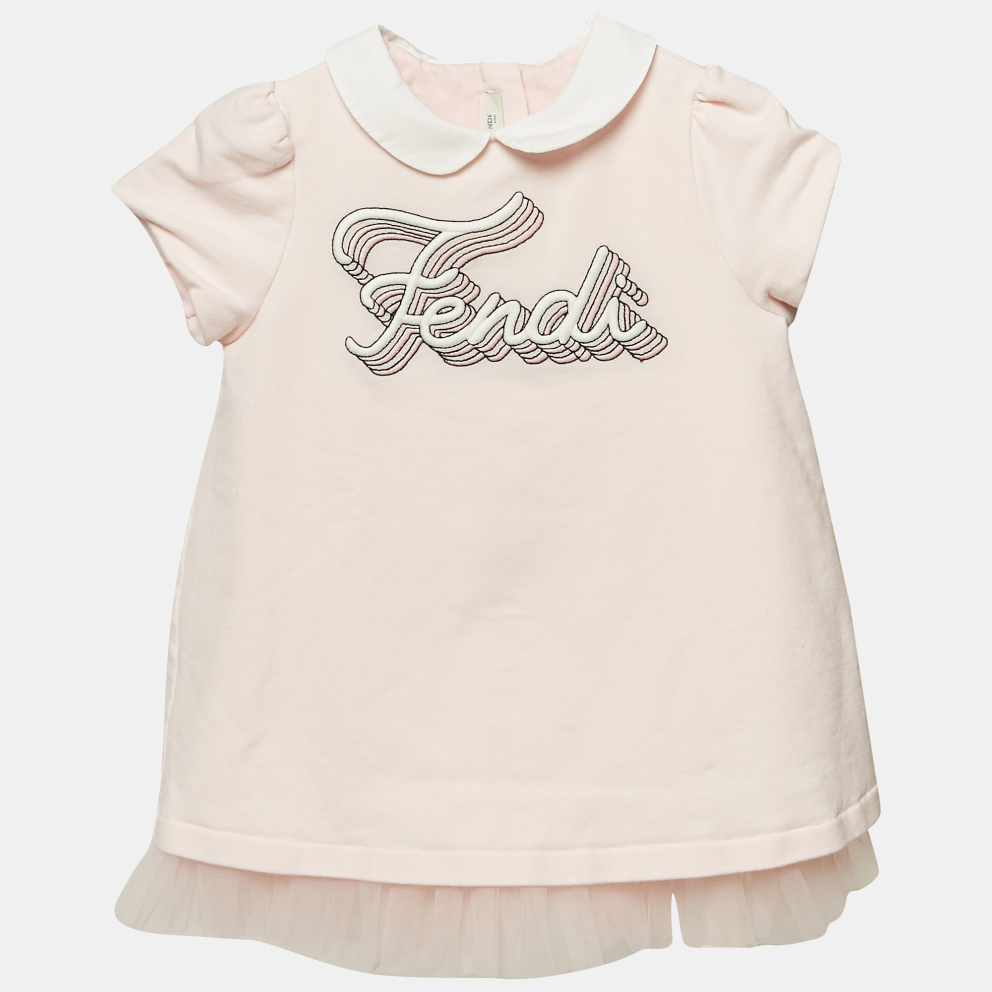 

Fendi Kids Pink Cotton Knit Ruffled Dress 12M