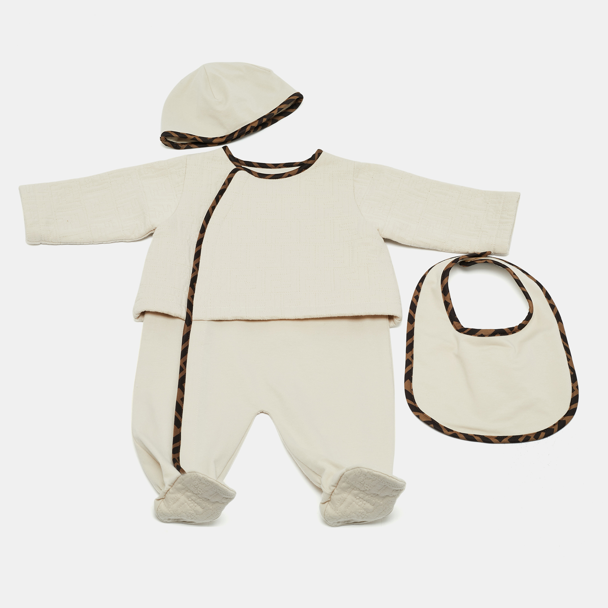 

Fendi Beige FF Embossed Cotton Babygrow Set 3M