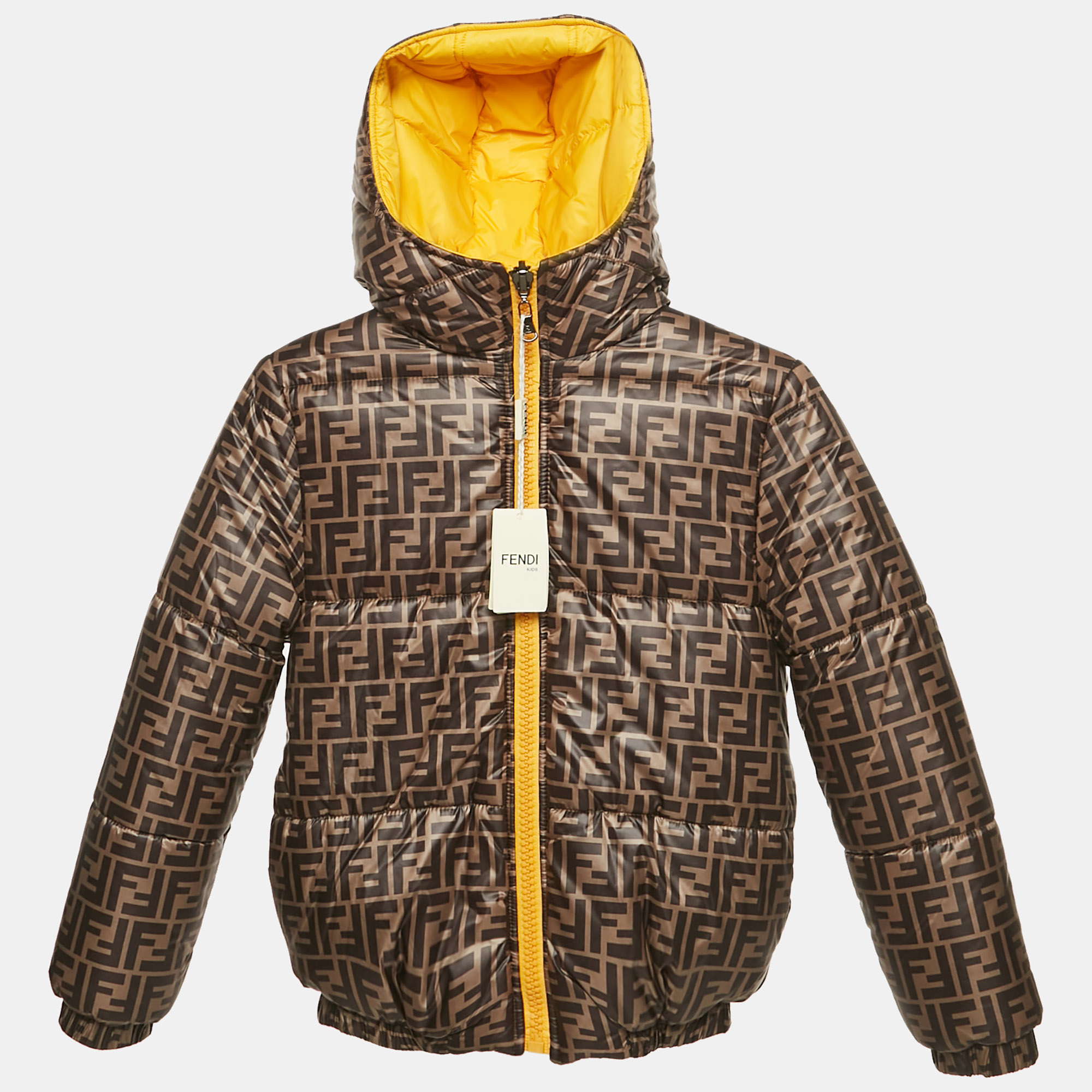 

Fendi Brown/Yellow Zucca Nylon Reversible Puffer Jacket 9Yrs