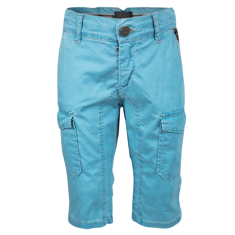 Pre Owned Fendi Blue Cold Pigment Overdyed Cotton Cargo Pants 4 Yrs