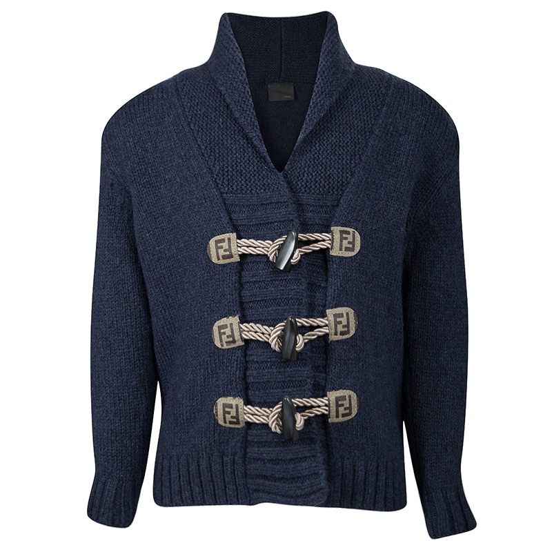 Pre Owned Fendi Blue Wool Toggle Button Detail Long Sleeve Cardigan 4 Yrs