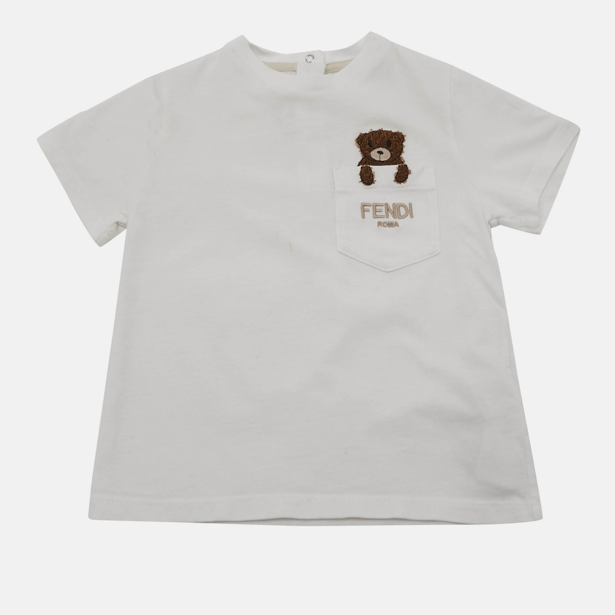 

Fendi Kids White Teddy Bear Embroidery Cotton T-Shirt 18 M