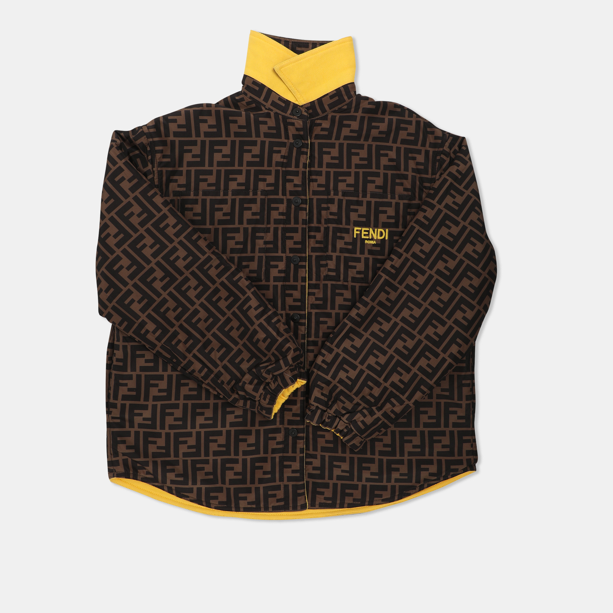Click to view more detailed imagery on our partner's website Pre-owned Fendi Brown/yellow Zucca Print Polyester And Cotton Jacket Set 8-10 Years