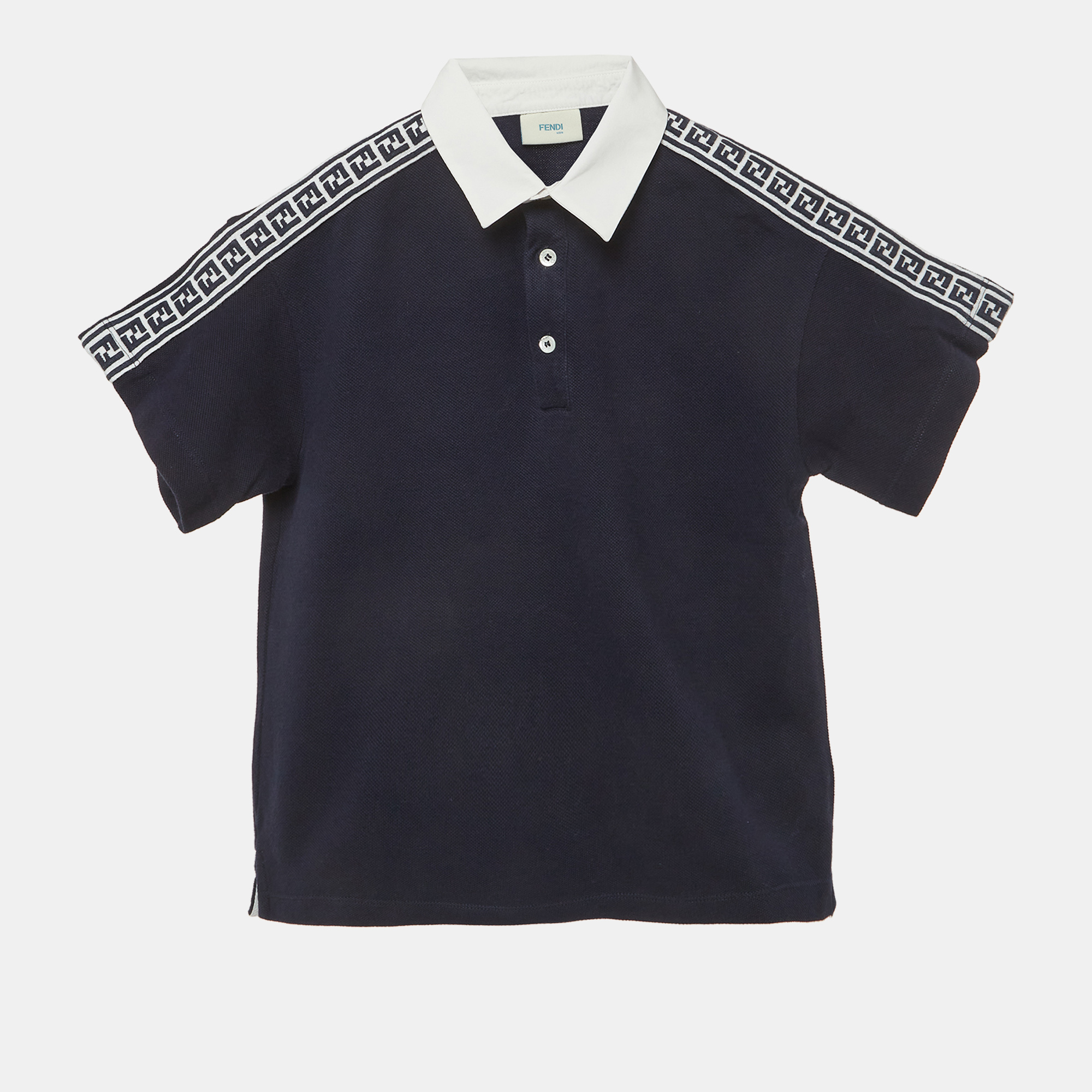 

Fendi Kids Navy Blue Logo Band Pique Polo T-Shirt 6Yrs