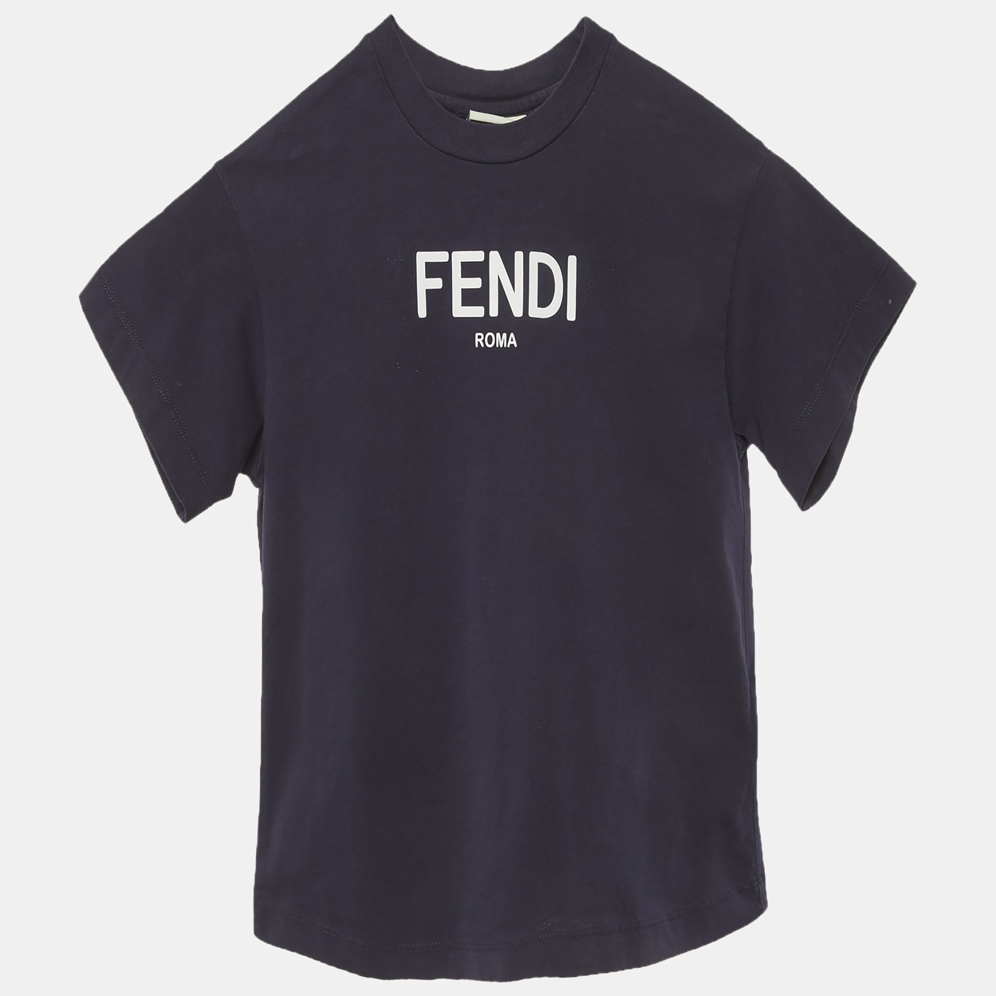 Pre-owned Fendi Kids Navy Blue Logo Jersey T-shirt 4yrs