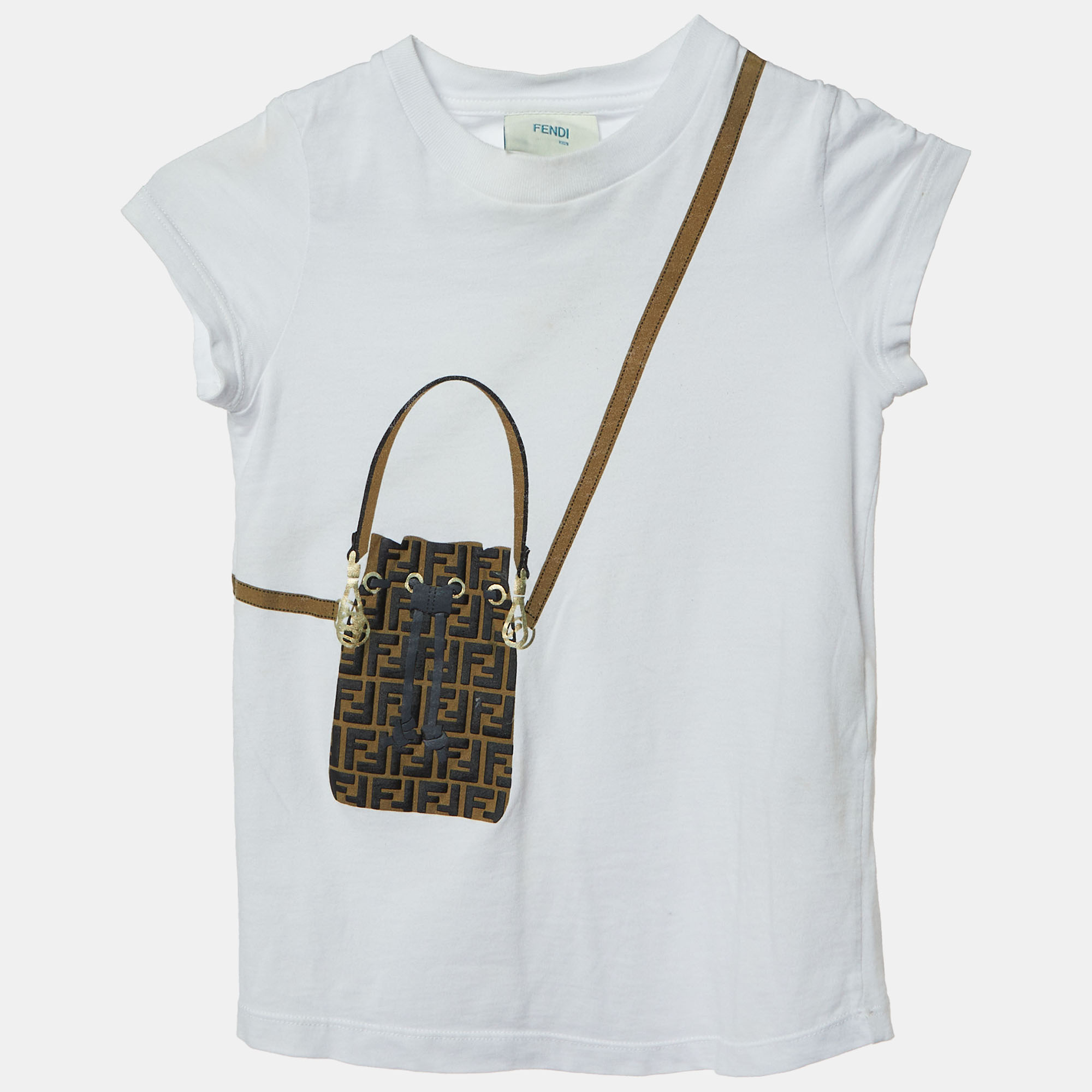 Pre-owned Fendi White Ff Bag Print Cotton T-shirt 4 Yrs